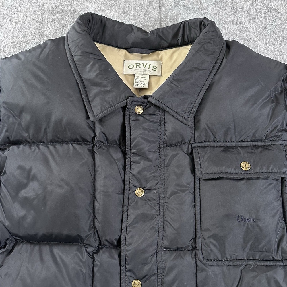 Orvis Goose Down Puffer Jacket XL Snap Outdoor Fishing Hunting Navy Blue Mint - Picture 3 of 13
